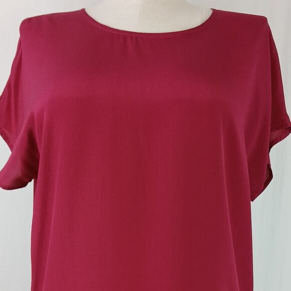 Max Mara SZ 12 Raspberry 100% Silk Cap Sleeve Blouse - Picture 3 of 8